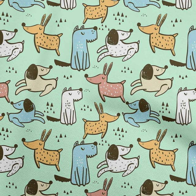 oneOone Silk Tabby Light Mint Green Fabric Dog Cartoon Craft Projects Decor Fabric Printed By The Yard 42 Inch Wide-LK