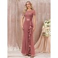 thumbnail image 6 of Dusty Pink Sequin Lace Ruffle Mermaid Evening Maxi Dress, 6 of 30