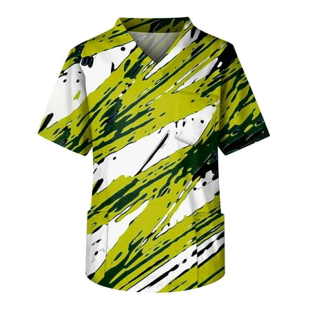 

Umitay Nurse Scrubs Men s Short Sleeve V Neck Print Chest Pocket Carer Top