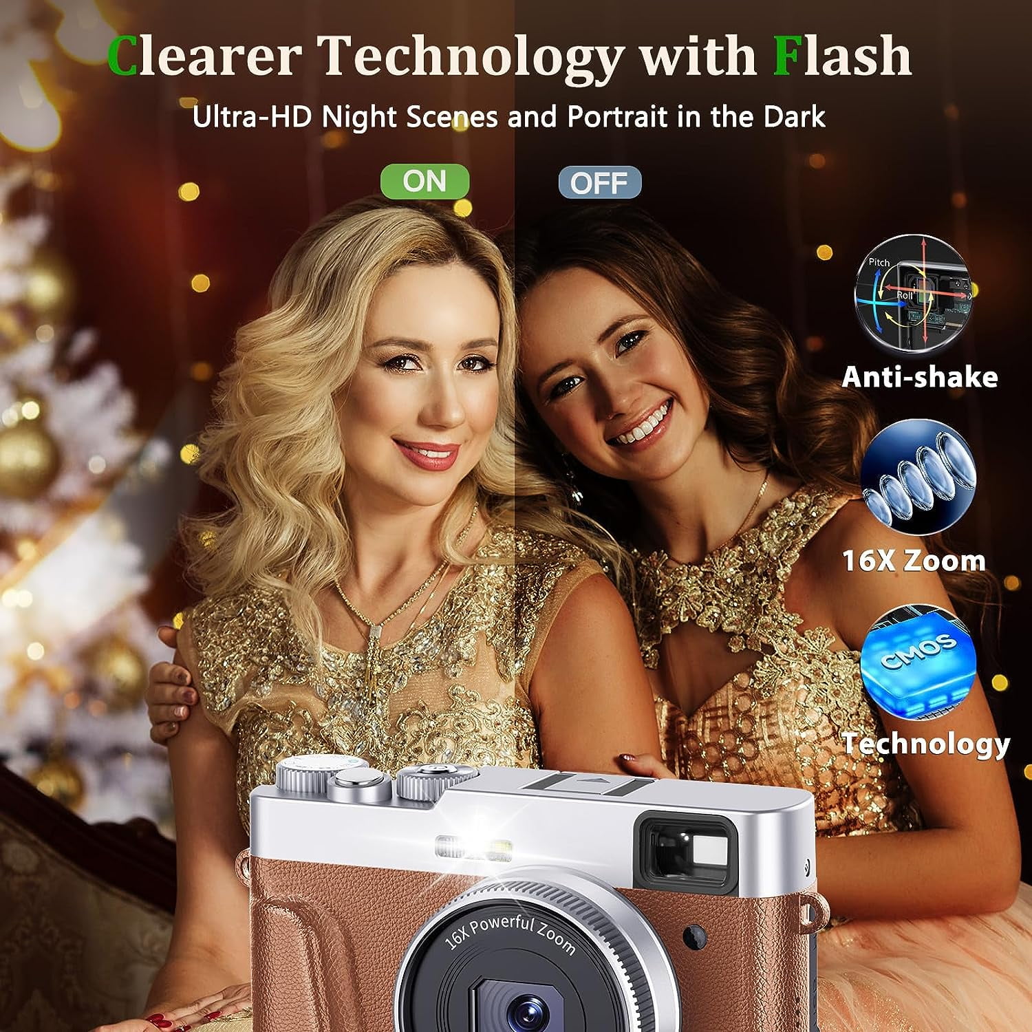 4K Digital Camera with Flash Viewfinder & Dial, 48MP Digital Camera with 32GB SD Card Autofocus Vlogging Camera for Photography and Video Anti-Shake, Compact Travel Camera 16X Zoom