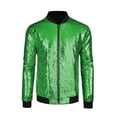 thumbnail image 5 of Unique Bargains Men's Long Sleeves Sequin Varsity Zipper Bomber Jacket 2XL Light Green, 5 of 6