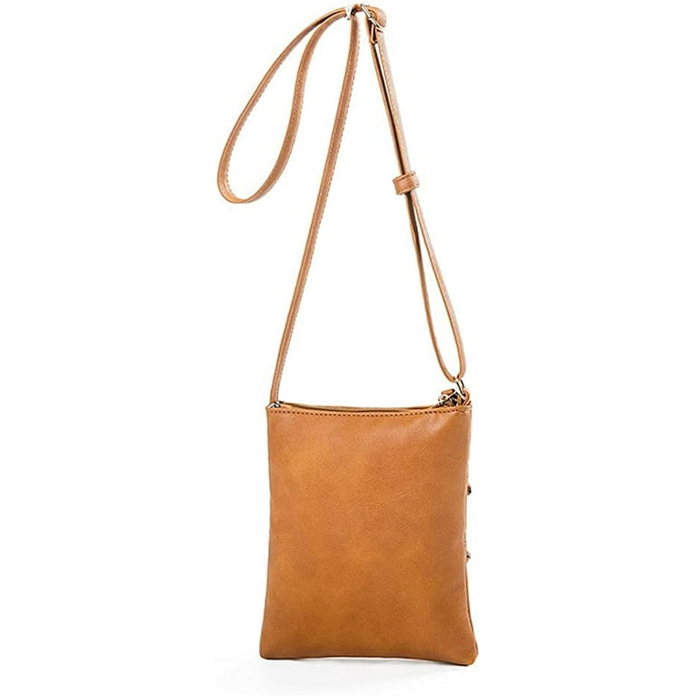 Leather Crossbody Bag With Pocket Tan Leather Shoulder Bag 