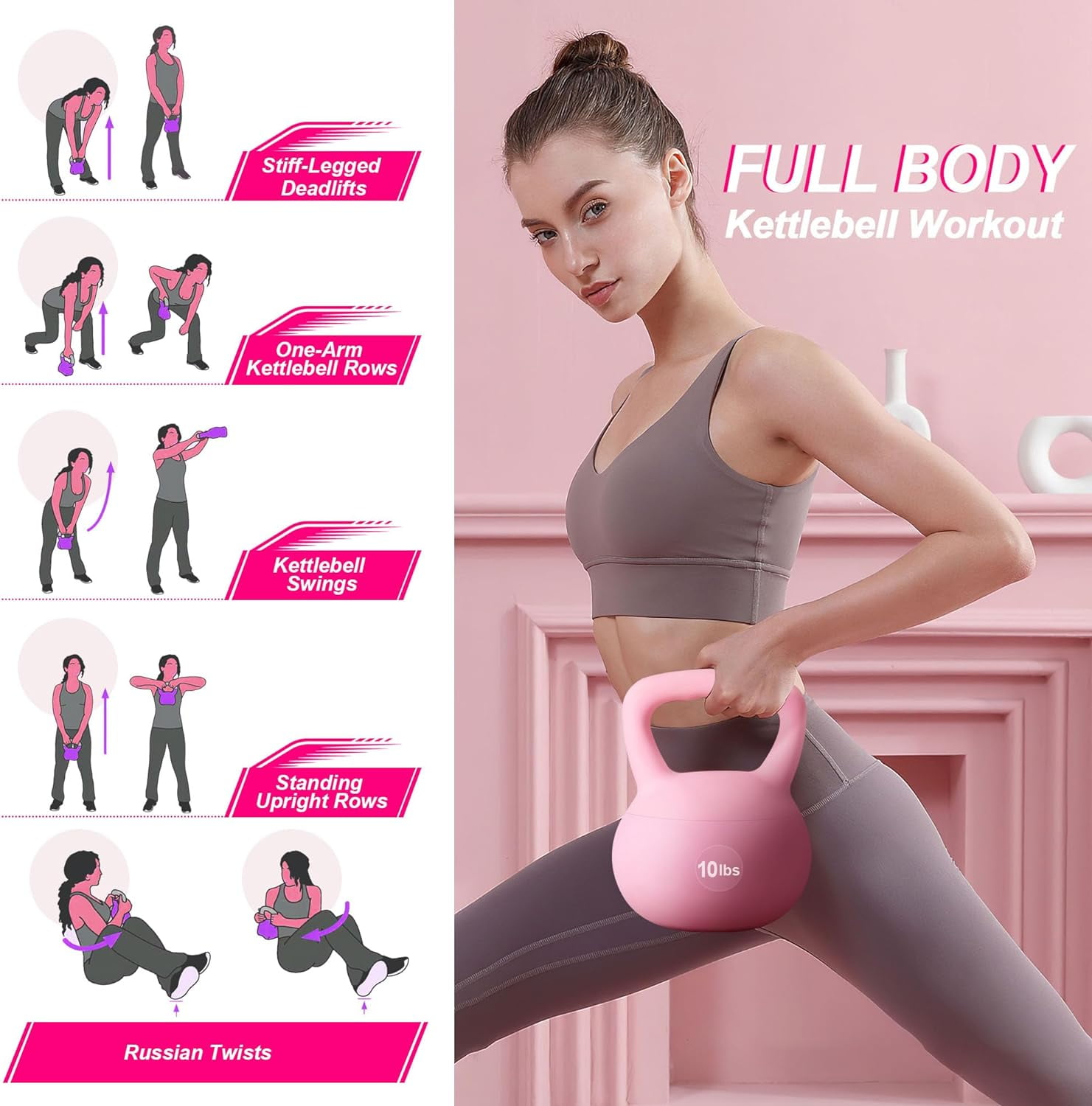 Soges Soft Kettlebells,Iron Sand Filled Weights Strength Training Kettlebells,Shock-Proof Weights and Wide-Grip Handle,Fitness Soft Kettlebells for Women Men,Home Gym Kettlebells,Pink,10LBS