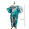 thumbnail image 3 of Asian Home Flower Peacock Satin Silk Kimono Dress, Nightgown, Dressing Gown (Aqua), 3 of 4