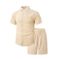 thumbnail image 3 of Men 2 Piece Linen Outfit Short Sleeve Button Down Shirts Summer Beach Shorts Casual Sets Hippie Holiday Suits, 3 of 7
