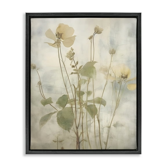 Stupell Industries Soft Botanicals Pattern Plants & Flowers Painting Black Floater Framed Canvas Art Print Wall Art, 17 x 21