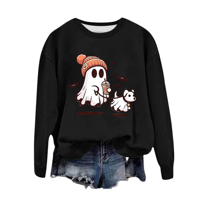 WEAIXIMIUNG Chandails en Molleton pour Femmes Coupe Ample Automne Imprimé Col Rond Pull Décontracté Manches Longues Blouse Ample