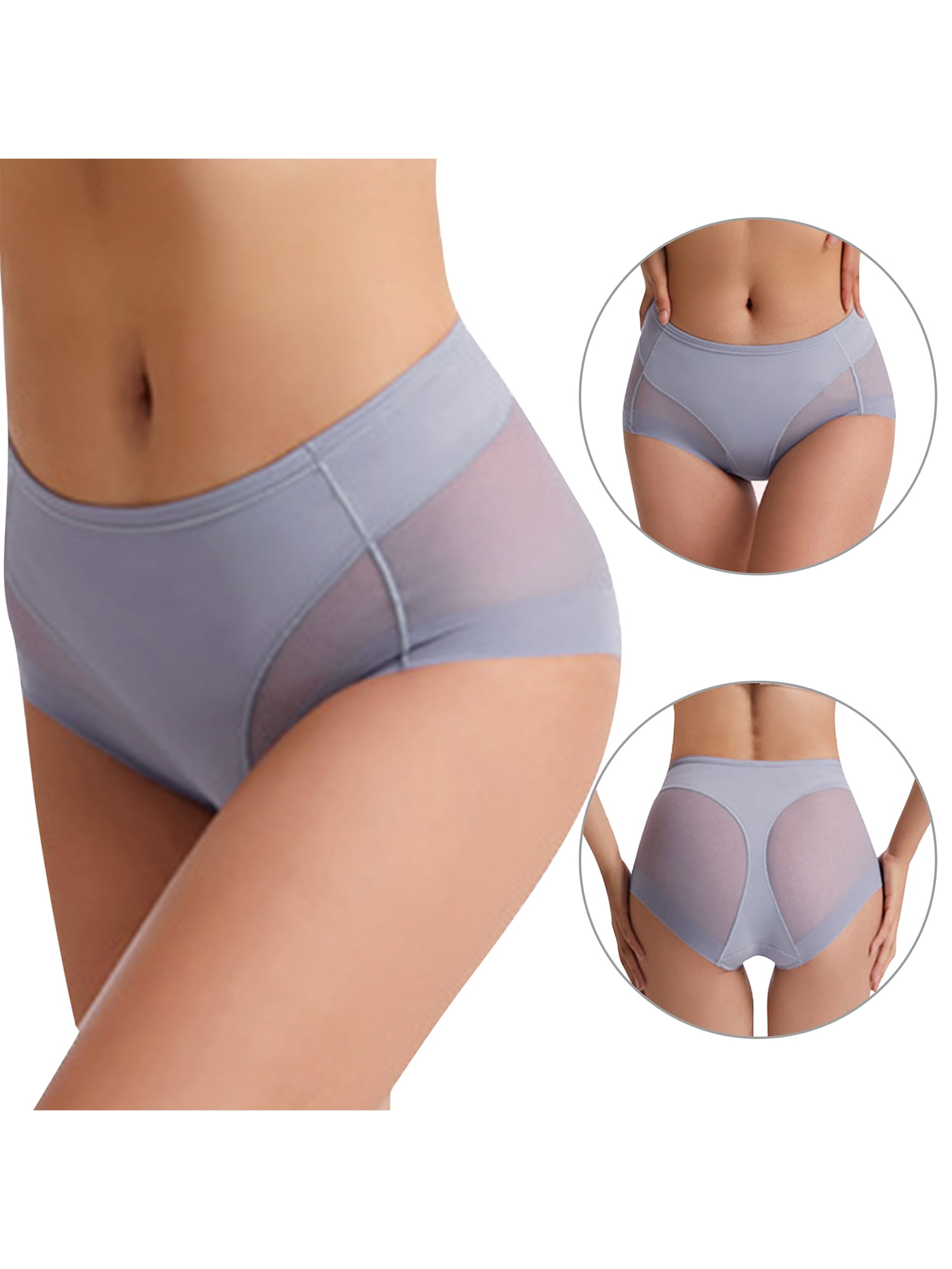 Unique Bargains Women's Plus Size Laser Cut Mesh High Rise Brief Stretchy Underwear Mid-Blue L