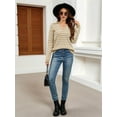 thumbnail image 2 of Womens Sweaters 2025 V Neck Long Sleeve Striped Tops Fall Winter Comfy Knit Clothes Pullover Sweater Brown & White XL, 2 of 8