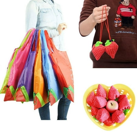 Large Nylon Reusable Folding Eco Grocery Bag Retail Shopping Tote Bag Strawberry Shopping Bags ...