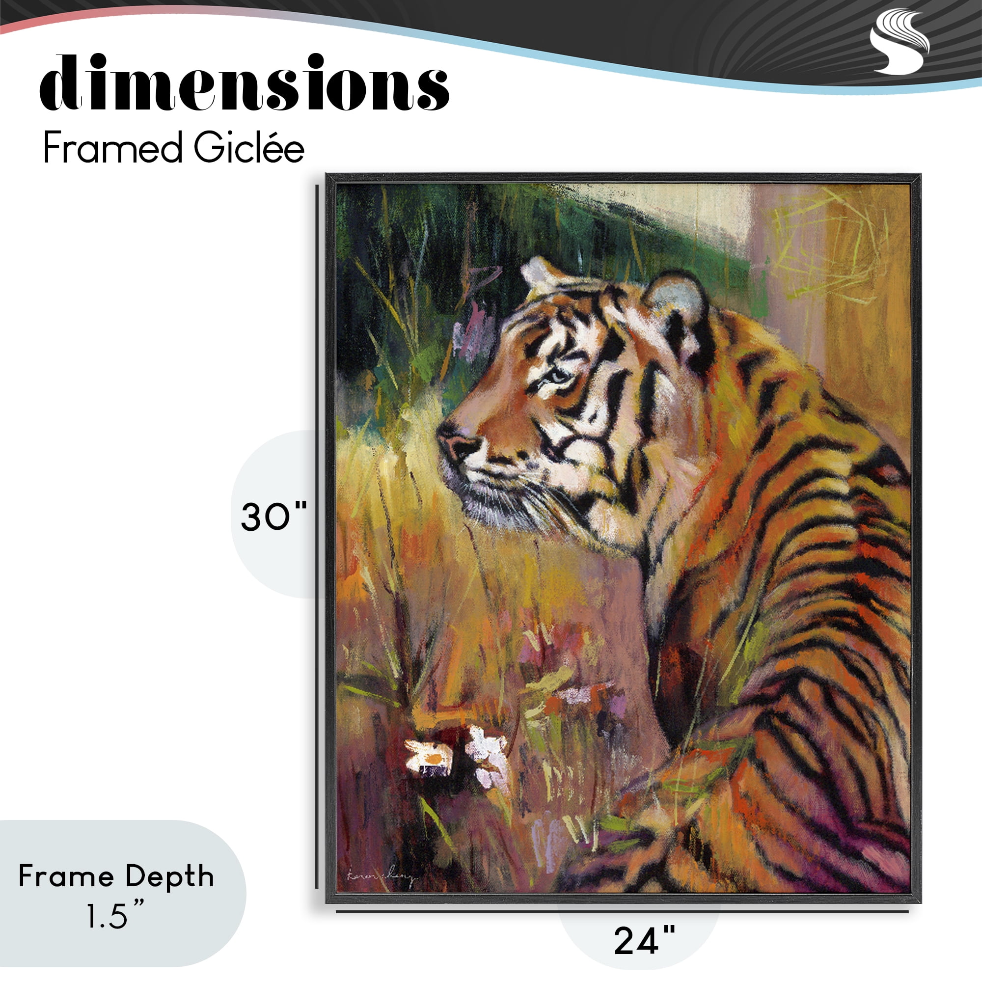 Stupell Industries Patience Tiger in Wait Black Framed Giclee Art, design by Karen Chang