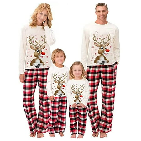 

SUNSIOM Family Christmas Pjs Matching Sets Elk Christmas Matching Jammies for Adults and Kids Holiday Xmas Sleepwear Set
