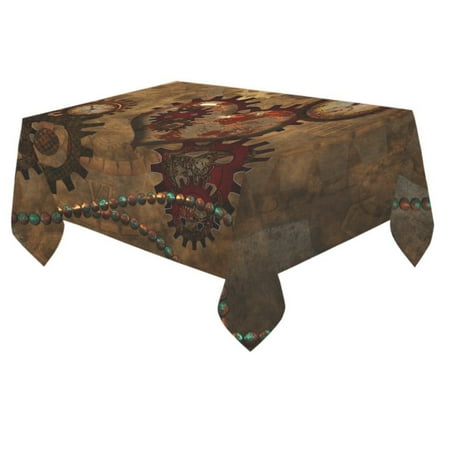 Dining Room Table Clothes MYPOP Steampunk, Noble Design Clocks And Gears Cotton Linen Tablecloth 60x84 inches Tablecover Desk Table Cloth For Dining Room, Tea Table, Picnics, Parties ()