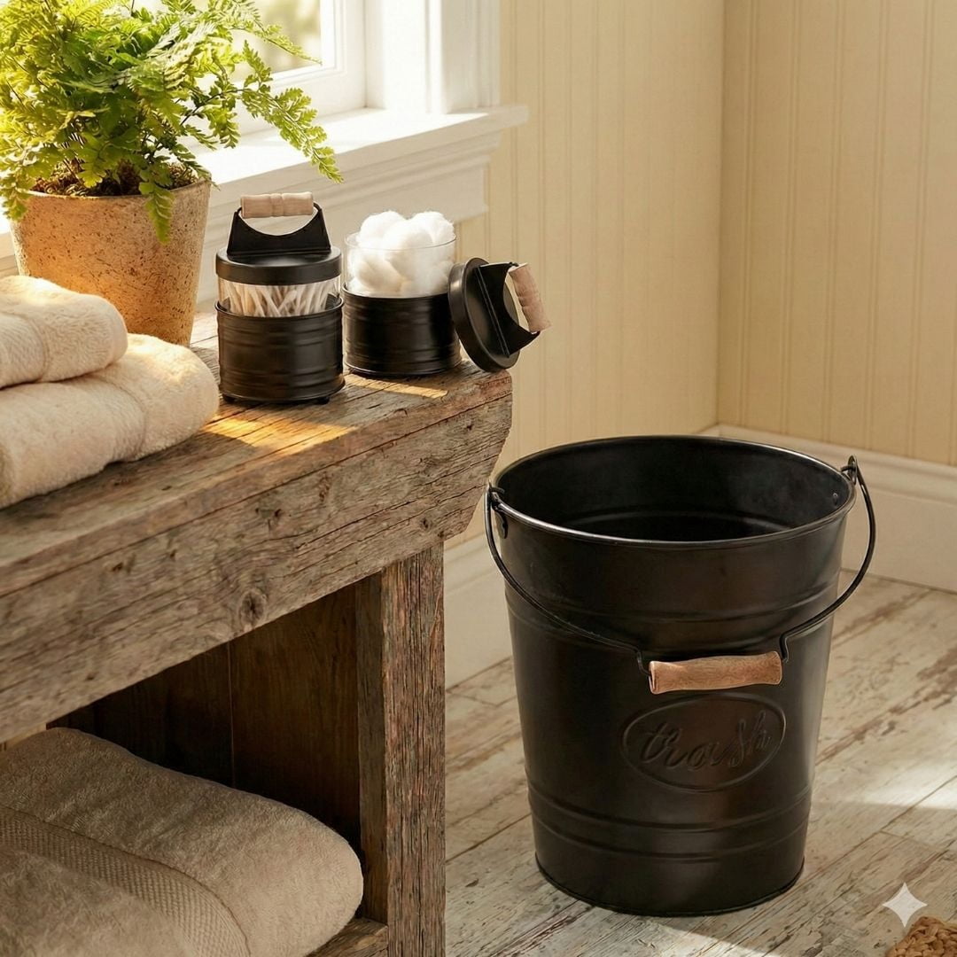 Autumn Alley Black Metal Farmhouse Trash Can 7L - Rustic Farmhouse Bathroom Decor
