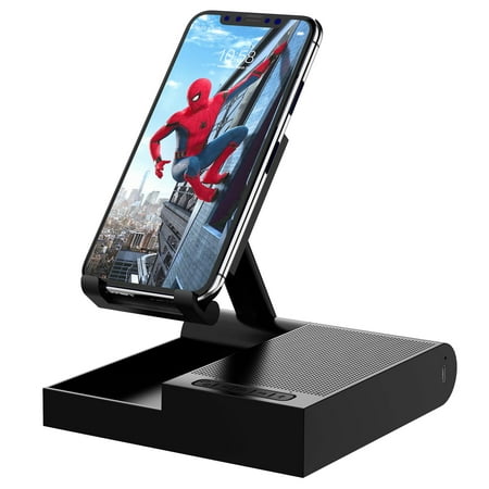DOSS Cell Phone Stand with Wireless Bluetooth Speaker and Anti-Slip Base HD Sound, DSP Noise Reduction, 15W Wireless Charger, Conference Speaker for Computer, Phone, Tablet, Hom