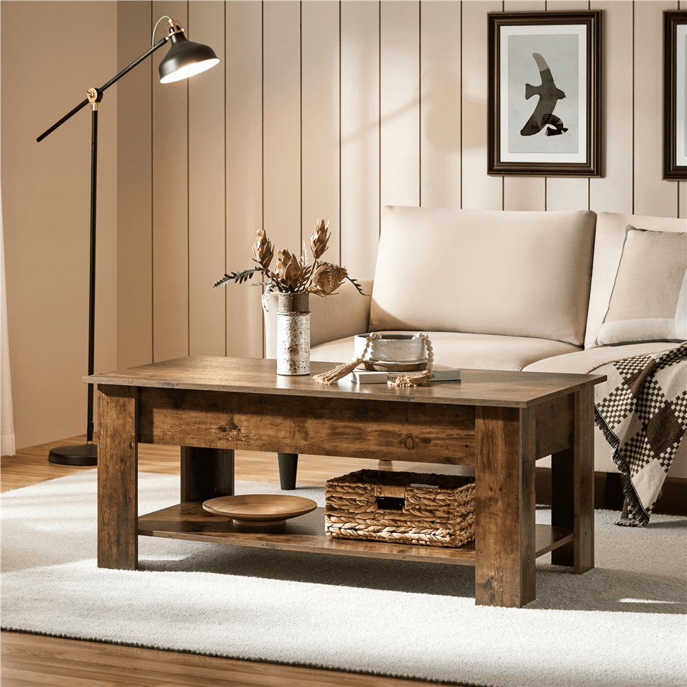 Yaheetech 47.5in Wooden Lift Top Coffee Table with Hidden Compartment for Living Room, Rustic Brown