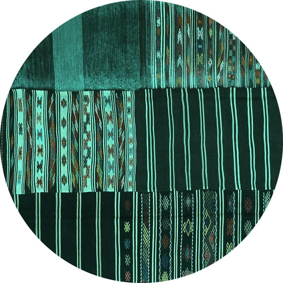 Ahgly Company Indoor Round Patchwork Turquoise Blue Transitional Area Rugs, 7' Round