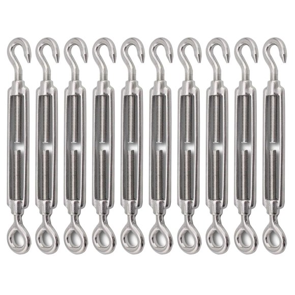 FVIEXE 10Pack M6 Turnbuckle Hook and Eye, Stainless Steel Cables Wire Turnbuckles, Heavy Duty Turnbuckle for Wire Rope Tension, Cable Railing Hardware Kit for Sun Shade Sail, Tent Installation