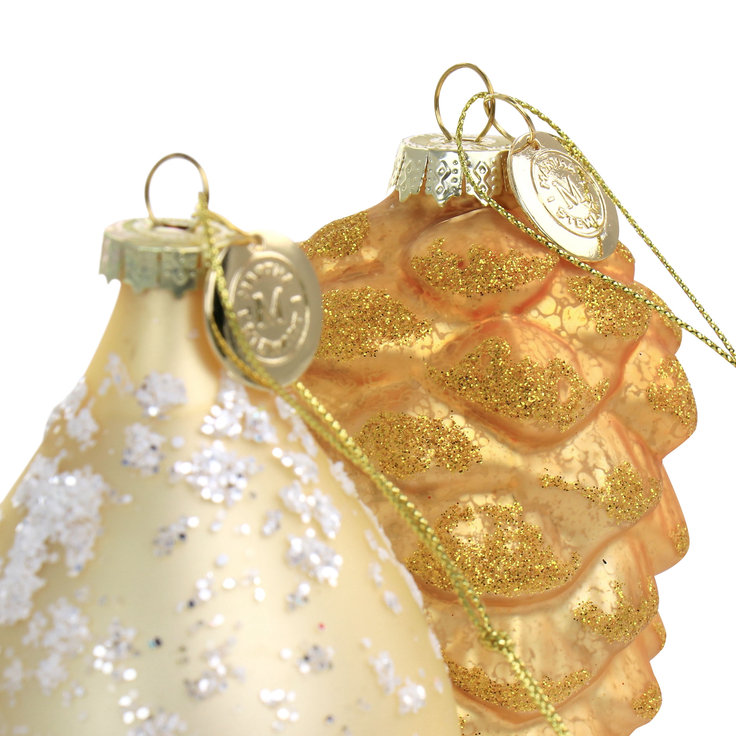 Martha Stewart Holiday Pointy Ball and Pinecone 4 Piece Ornament Set in Gold