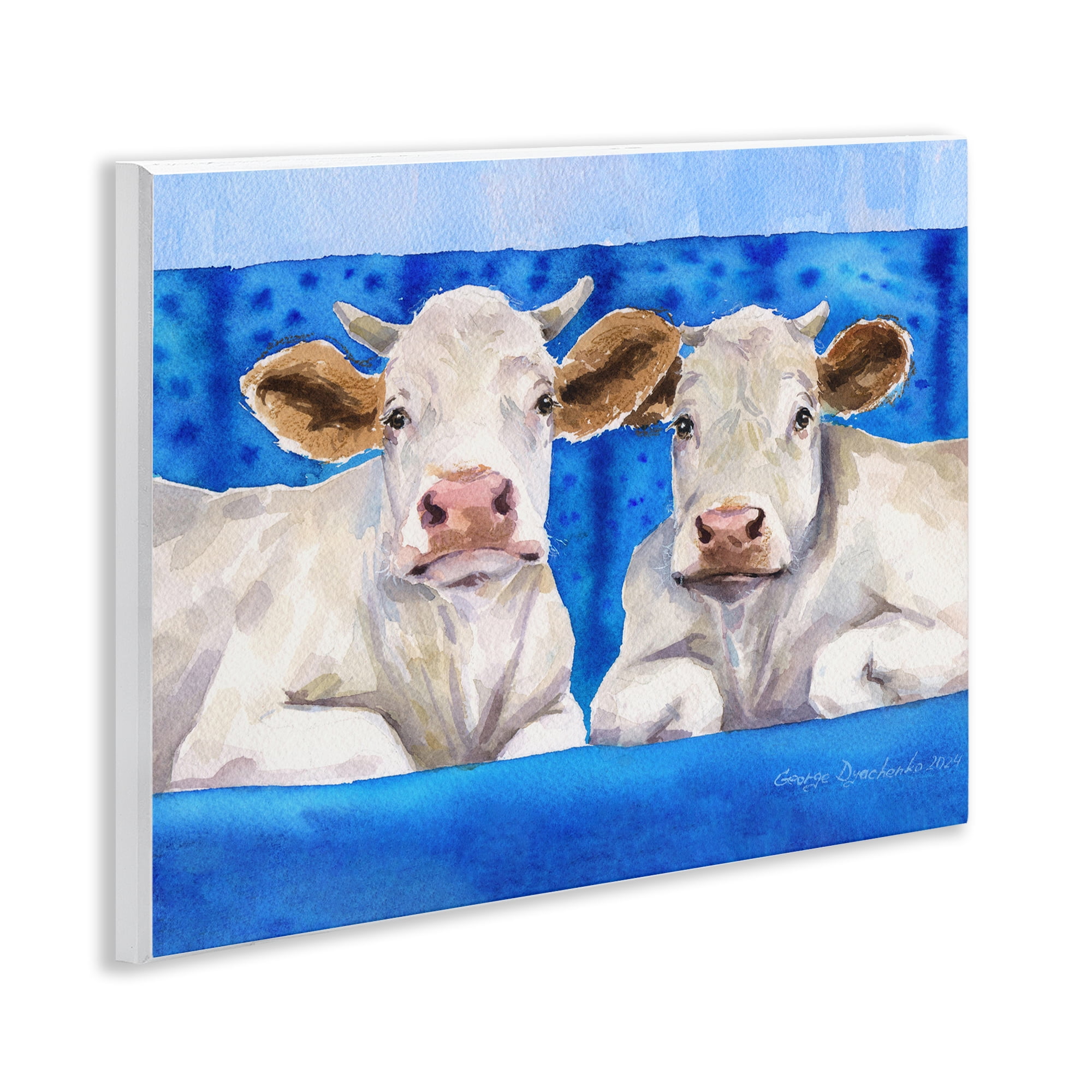 Stupell Industries White Cows on Blue Sofa Wall Plaque Art, design by George Dyachenko