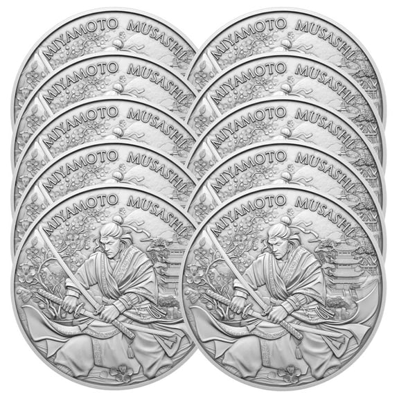 Lot of 10 - 1 Troy oz Miyamoto Musashi Design .999 Fine Silver Round