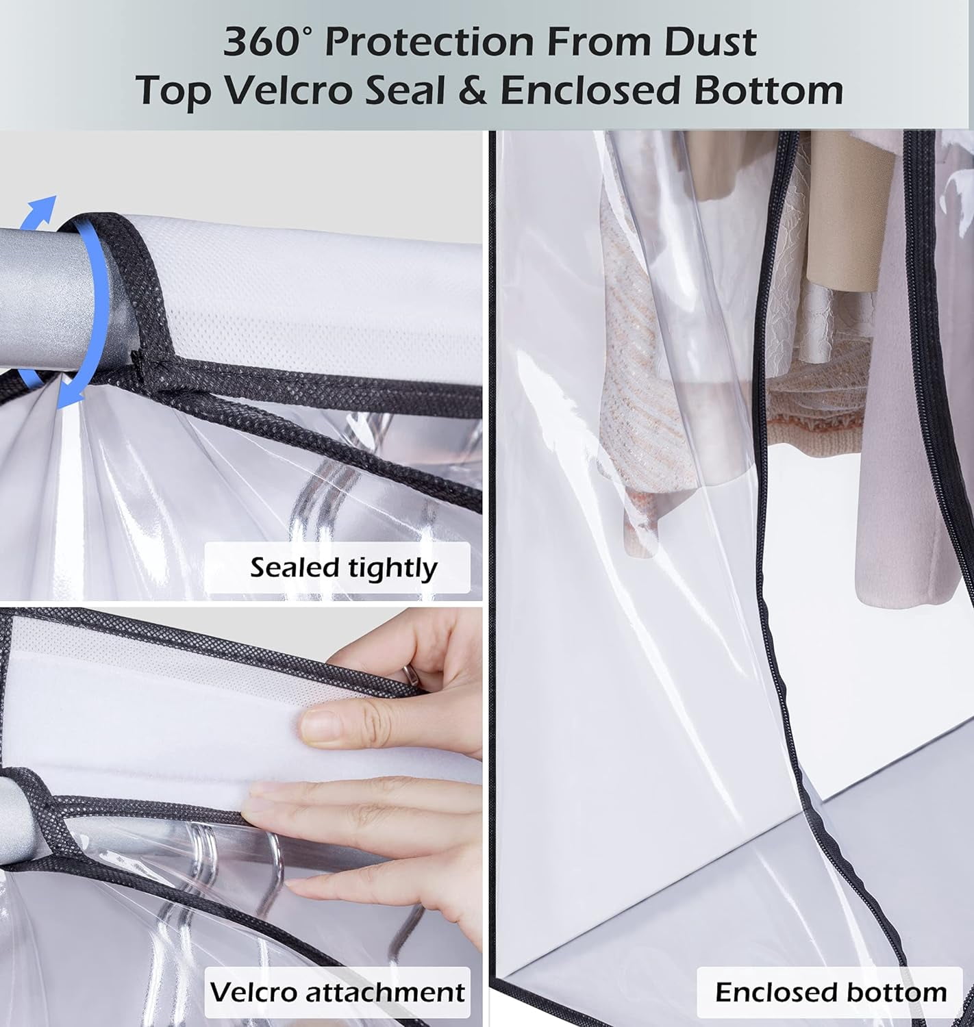 50'' Extra Large Clear Hanging Garment Bags for Closet Storage Bottom Enclosed Garment Rack Cover Sealed Wardrobe Clothes Protector for Coats, Suits, Dresses （Not Including Frame）