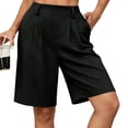 thumbnail image 3 of Shorts for Women Dressy Casual High Waisted Wide Leg Pleated Shorts with Pockets Elastic Waist Knee Length Pants Black XL, 3 of 7