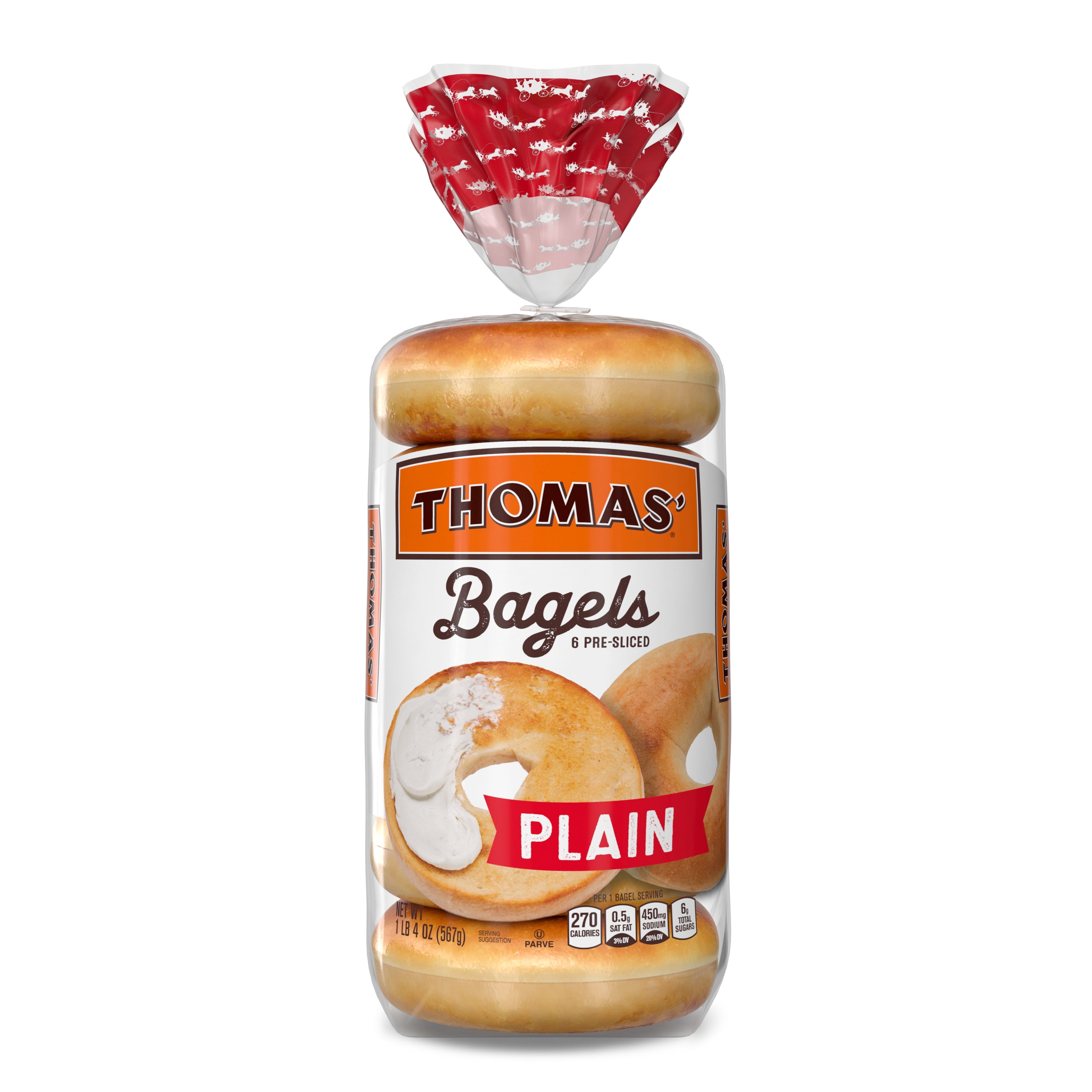 Thomas' Plain Original Pre-Sliced Bagels, 6-Count