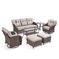 thumbnail image 4 of PARKWELL 7 Pieces Patio Furniture Set with Swivel Chairs, 7-Seat Wicker Conversation Set with Rattan Rocking Chair, Ottoman, Coffee Table and 5" Thick Cushion for Porch Deck, Brown/Beige, 4 of 11