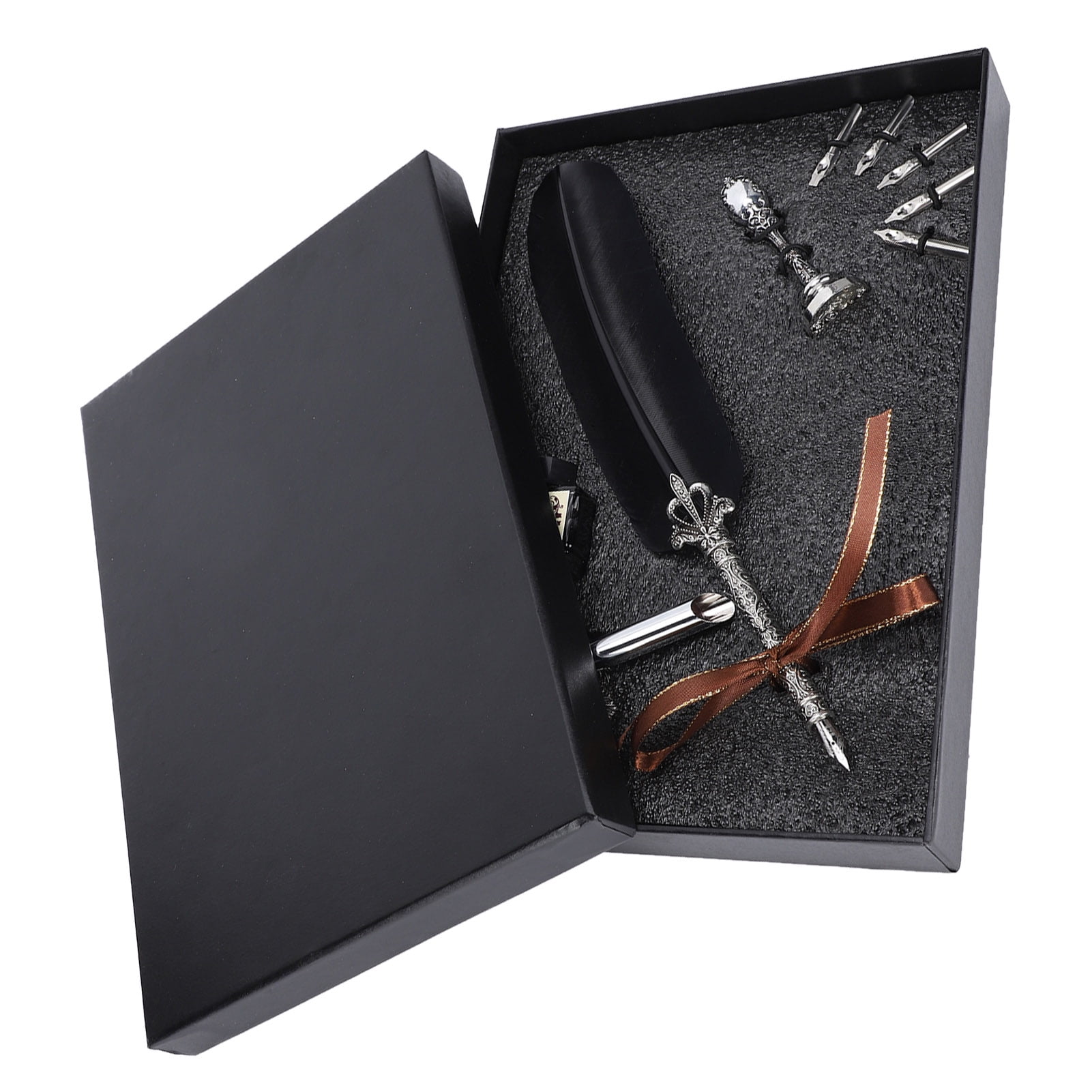 Quill Pen Set Feather Writing Dip Pen Stamp Students Teacher Antique Calligraphy Vintage GiftBlack