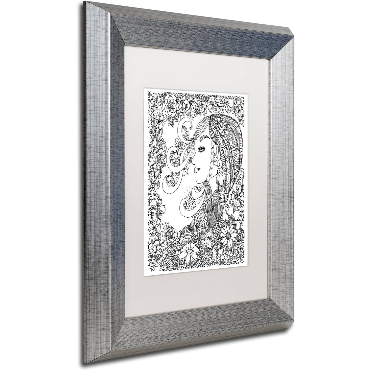 Trademark Fine Art "Woman 2" Canvas Art by KCDoodleArt White Matte, Silver Frame