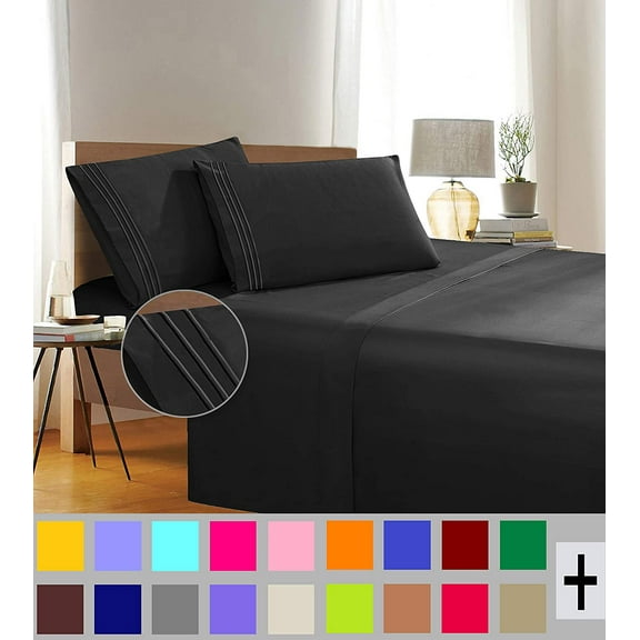 Elegant Comfort 1500 Thread Count Black Microfiber Flat Sheet Queen (4 Pieces)