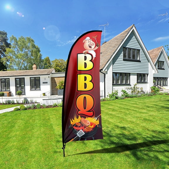 QSUM BBQ Sign Feather Flag with Pole Kit,7FT BBQ Decoration Display, BBQ Business Sign,BBQ Swooper Flag，Advertising Flag