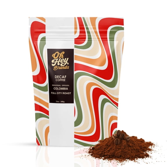 OH HEY Brands Decaf Ground Coffee 12 oz – Medium Roast, Swiss Water Process, Rich Cocoa & Toasted Nut Notes – Chemical-Free, Full-Flavor Decaf with Dried Fruit Finish