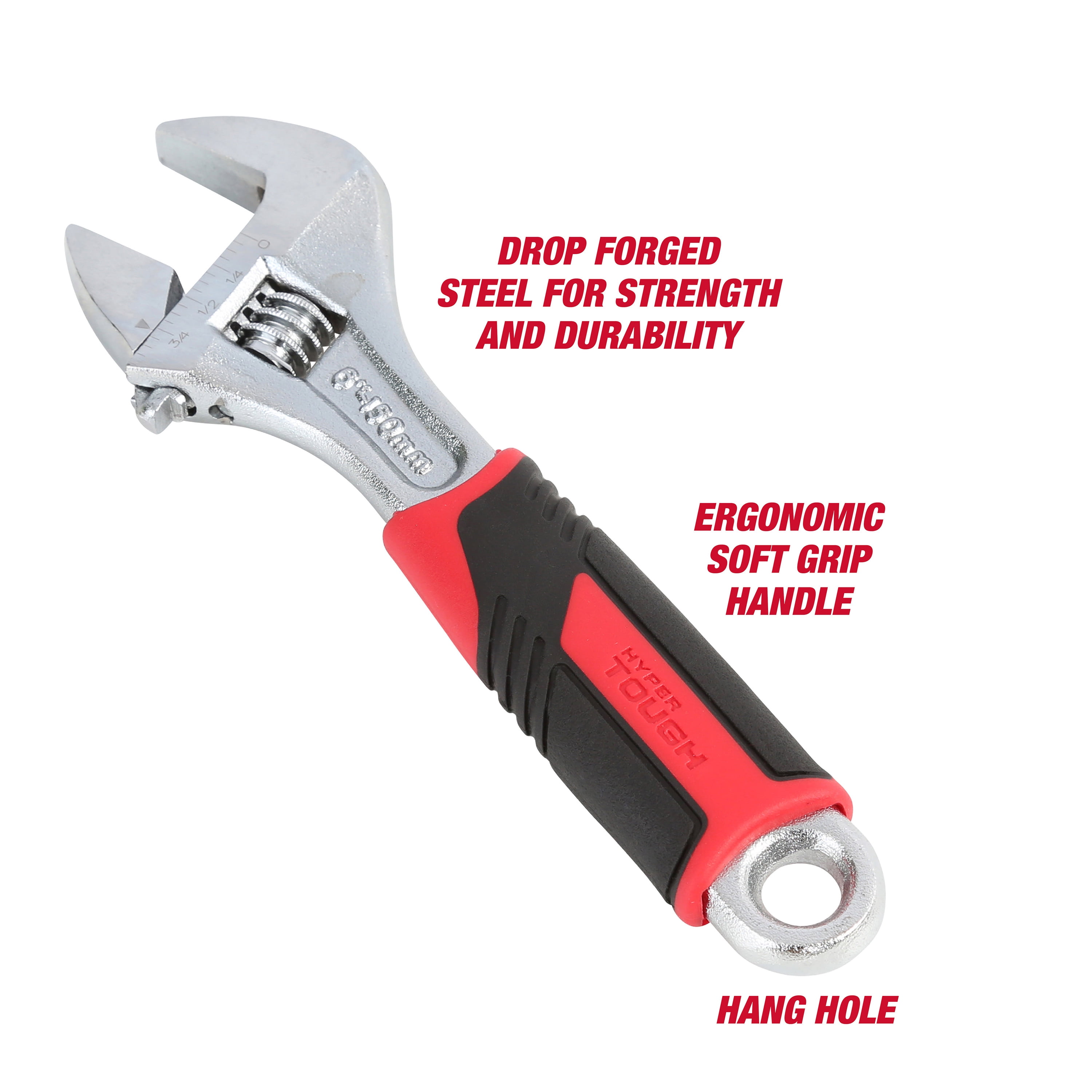 Hyper Tough 6-Inch Adjustable Wrench with Ergonomic Soft Grip