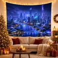 thumbnail image 3 of Futuristic Metropolis At With Night Cluster Glowing Skyscrapers, Mystical Fantasy for Space Lovers, Galaxy Room Decor, Housewarming Gift, Tapestry Wall Hanging for Bedroom and Dorm, 3 of 7