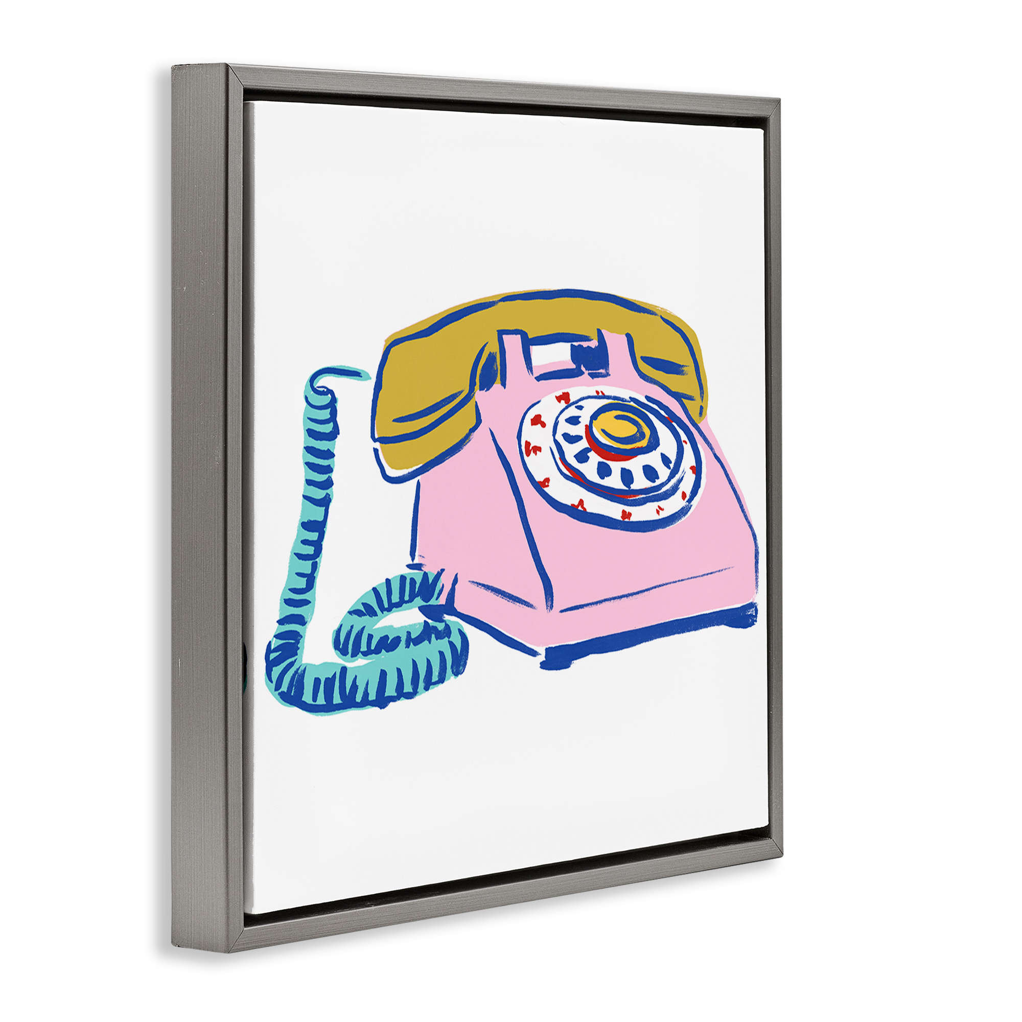 Stupell Industries Retro Rotary Telephone Novelty Painting Gray Floater Framed Art Print Wall Art, 25 x 25