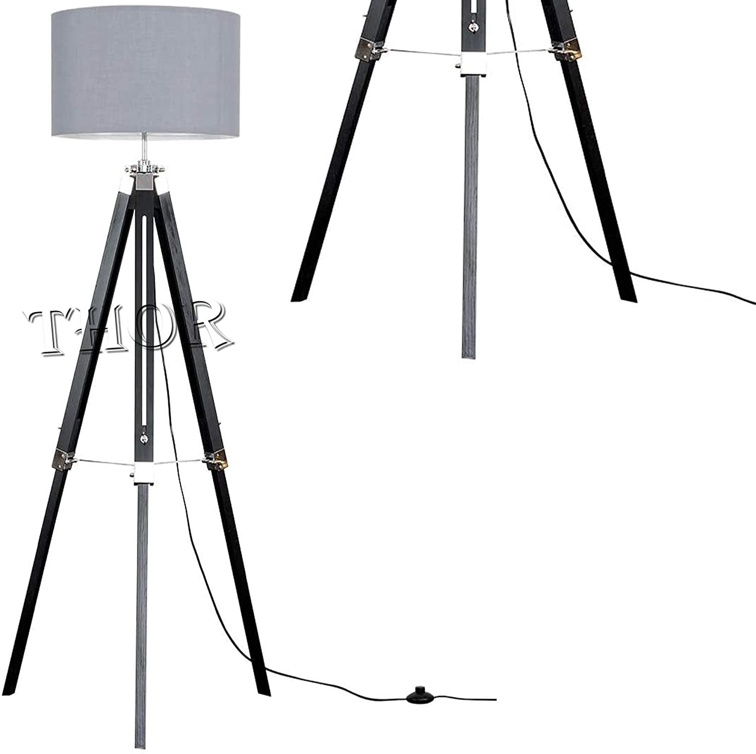 Modern Tripod Floor Lamp Black Wood (Without Shade) for Living Room Bedroom Office Decor