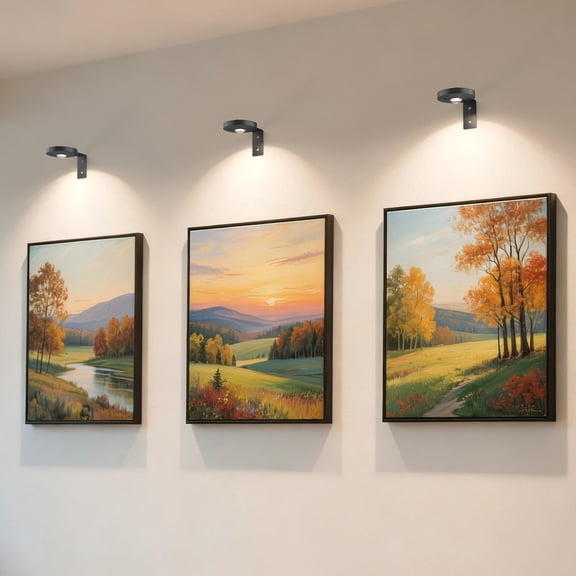 YANSUN 3 Pack Black Round Dimmable LED Picture Lights for Wall with Remote & Timer for Paintings, Portraits, Frames