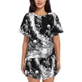 thumbnail image 1 of Xecao Skeleton Wave Artwork Pattern Women's Short Sleeve Pajama Set Soft Sleepwear Lounge Set with Button Front Top and Drawstring Shorts with Pockets-4X-Large, 1 of 6