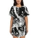 thumbnail image 1 of Balery Skeleton Wave Artwork Conjunto de Pijama para Mujer con Estampado, Dos Piezas de Manga Corta y Shorts, Ropa de Dormir Suave con Cuello Redondo y Bolsillos-XX-Large, 1 of 6
