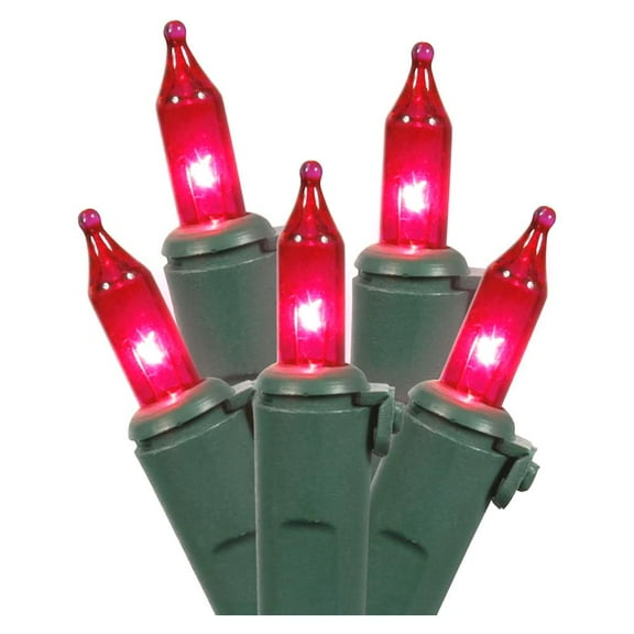 LiteSource 33505 - 35 Light 11.5' Green Wire Pink Miniature Christmas Light String Set with 3" Spacing