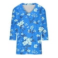 thumbnail image 4 of BangWanChi Long Sleeve Shirts for Women Women's Fashion Casual Print V-neck 3/4 Sleeve Top Long Sleeved V-neck Top/Shirt, 4 of 5
