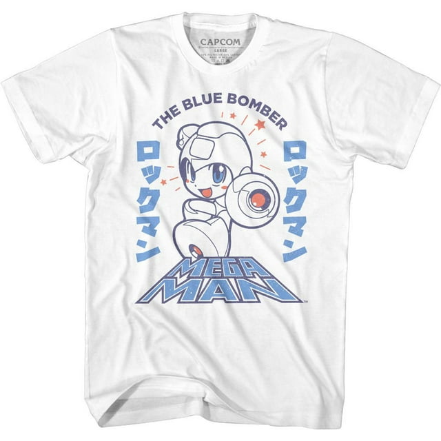 Mega Man Megaman T-Shirt pour Adulte Bleu Bomber Blanc