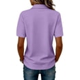thumbnail image 4 of Polo Shirts Womens Short Sleeve V Neck Business Casual Tops Golf Collared 3 Buttons Summer Work Blouse Purple L, 4 of 5