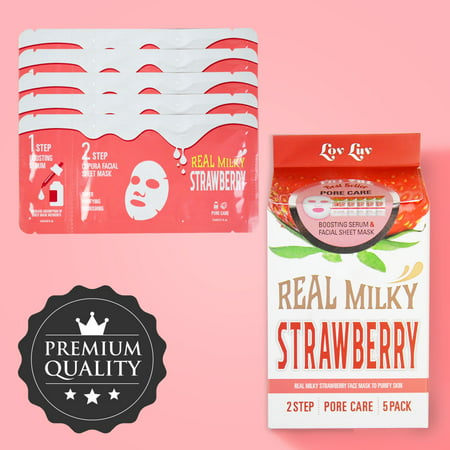 LovLuv - Real Milky Strawberry Face Masks Two-Step Skin Care Essence [5 (Best Essence For Face)