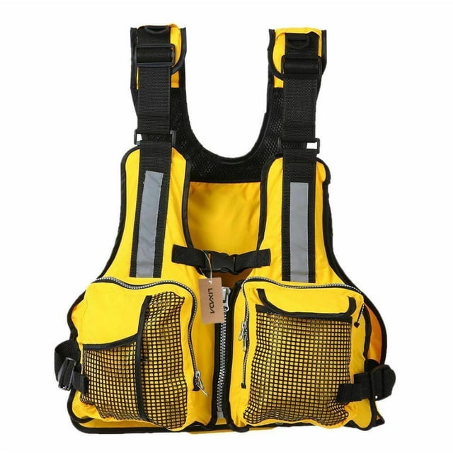 Kmbangi Adult Adjustable Life Jacket Vest Multi Pockets Buoyancy Sailing Reflective Design Life Saver Tank Top