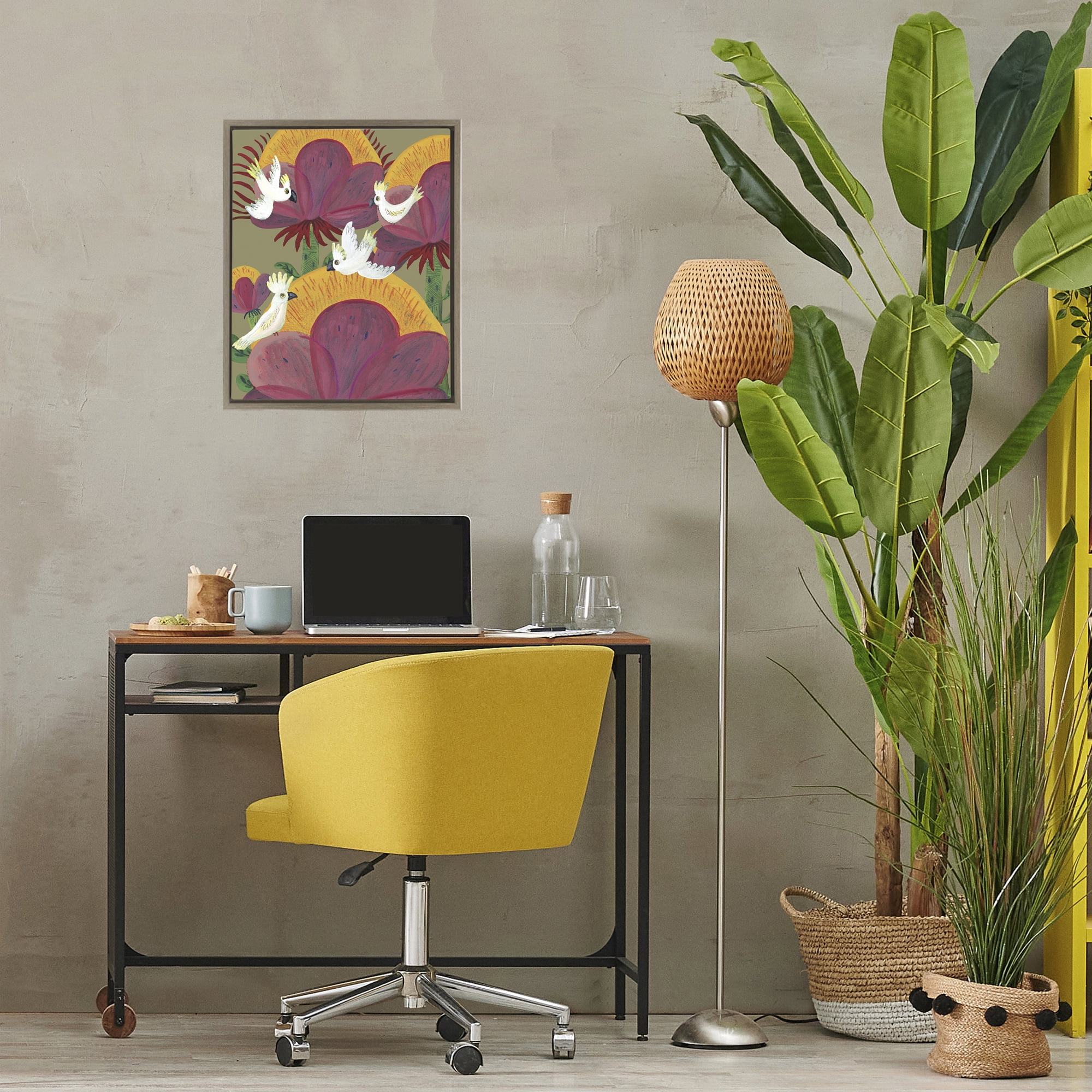 Stupell Industries Tropical Cockatoos & Plants Brown Framed Floater Canvas Wall Art, design by Kay Widdowson