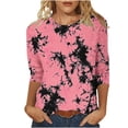 thumbnail image 2 of Qulqfy Boho Tops for Women Cotton 3/4 Sleeve Plus Size Fall Tie Dye Raglan Casual Pink Scoop Neck Dressy Shirts M, 2 of 5