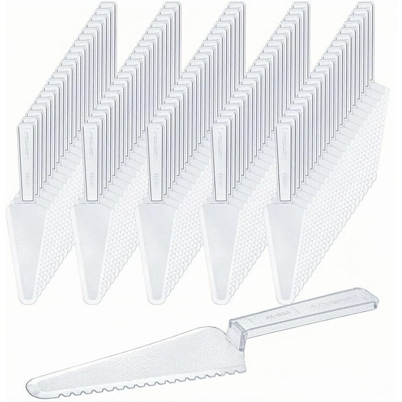 Tosnail 100 Pack Disposable Plastic Cake Cutter, 9 Inch Heavy Duty Cake Servers, Clear Plastic Cake Cutting Knife, Pie Spatula, Pizza Slicer Bulk for Wedding, Party, Cake Shop, Pizza Shop, Bakery